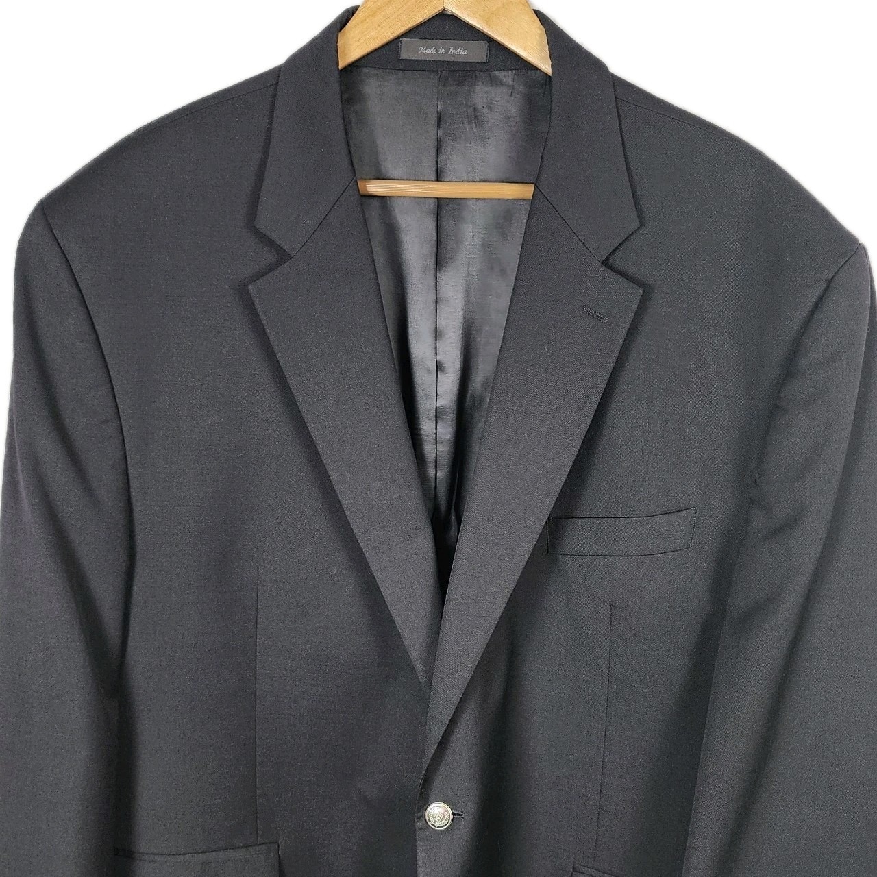 Chaps Wool Blazer Sport Coat Mens 50r Black Silver Buttons Career Office Party